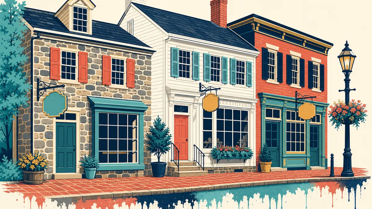 Groovy Hues illustration of historic borough main street — painting in Yardley